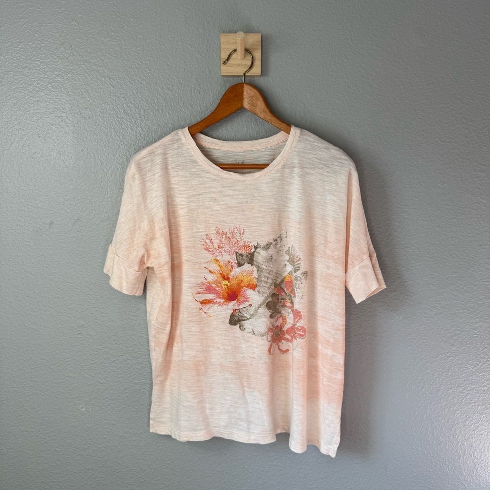J. Jill Beach Tee Floral Top Peach Pink Women’s Petite Medium
